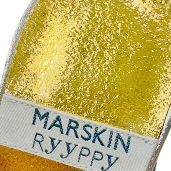 Markin Ryyppy Markinryyppy Metallic
Gold Mule Heels Shoes Black Ribbon Accent 7 - Picture 3 of 6